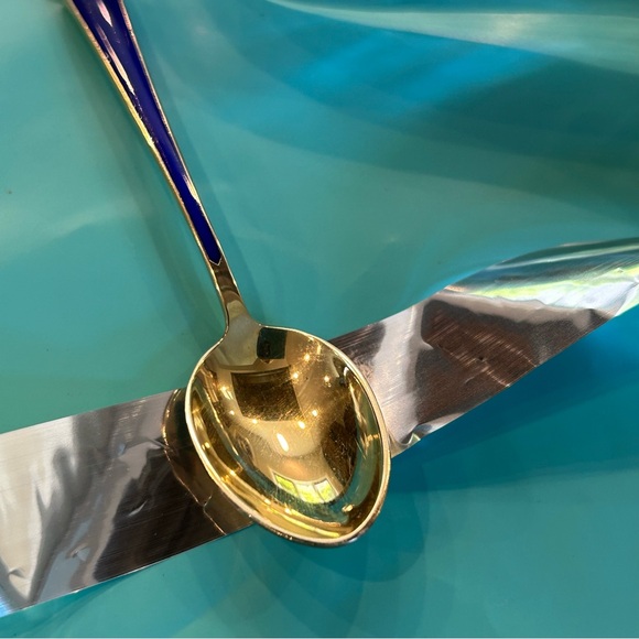 Vintage Tiffany & Co Denmark Sterling & Blue Enameled Demitasse Spoons w/case - Picture 6 of 16